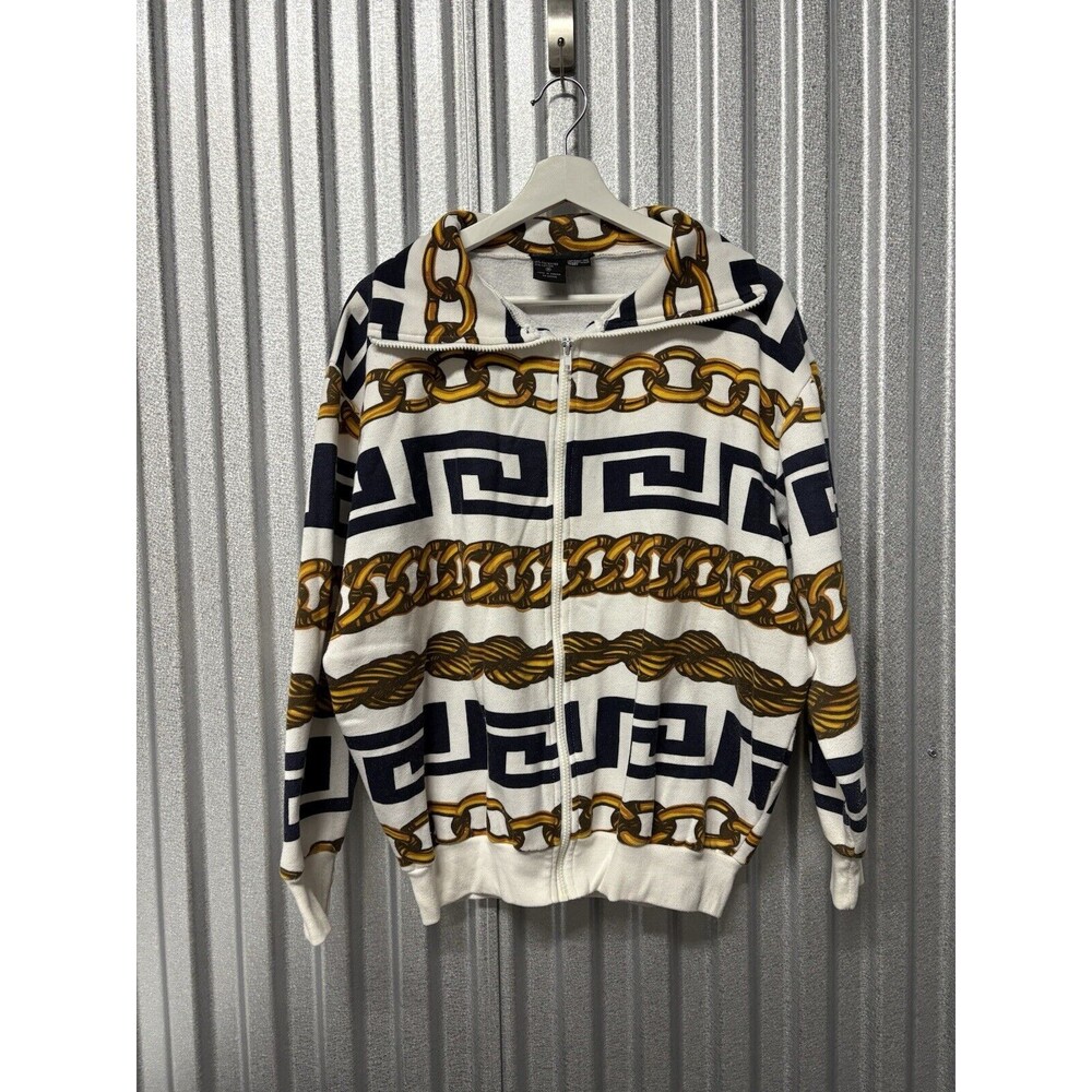 Spree Sport Vintage Collared Zip Sweater Versace Style Chain Link 1992 Mens Sz M